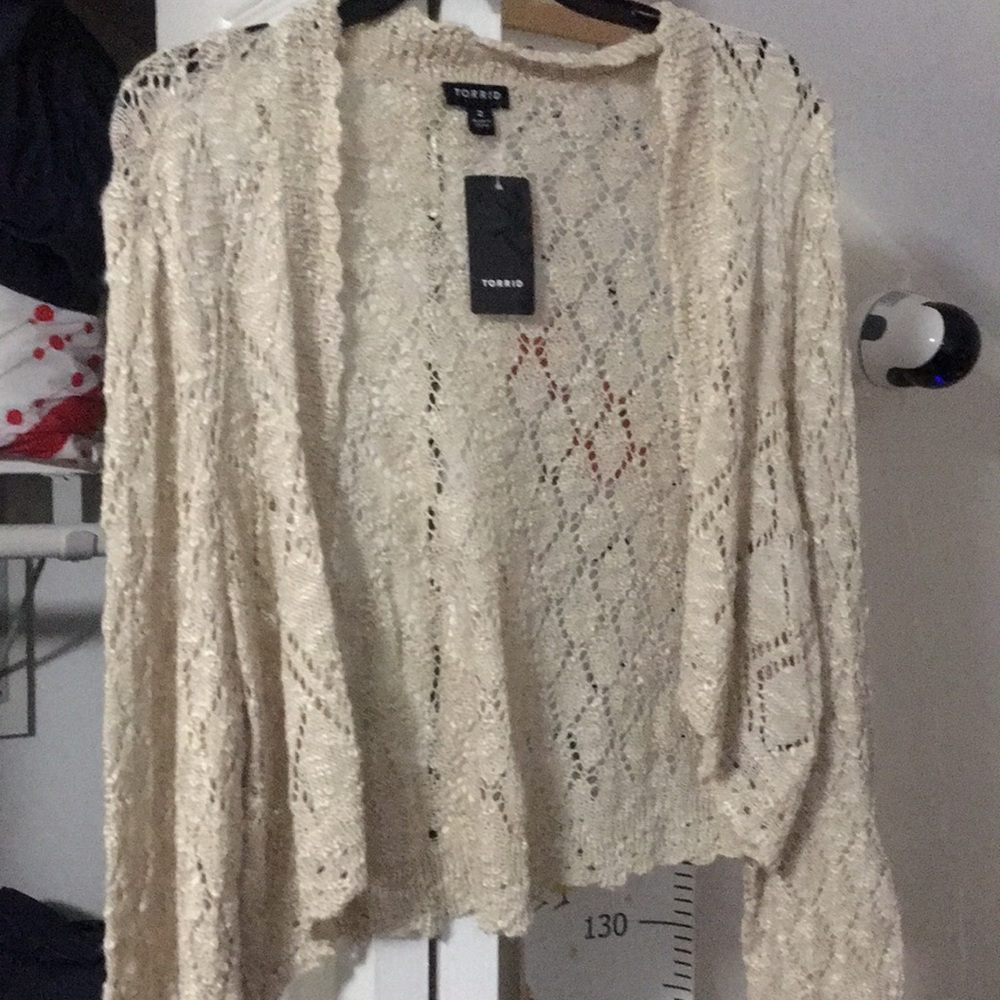 Torrid size 2 “natural” pointelle long sleeve open shrug